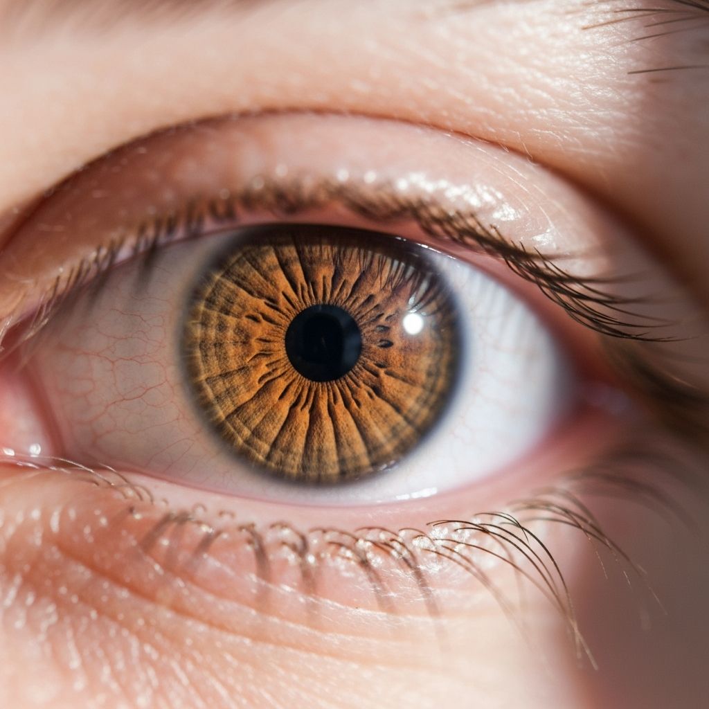 Gros plan d'un œil détendu avec éclairage naturel doux en style photographie professionnelle